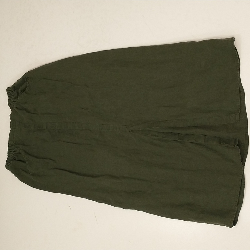 Vintage FLAX 100% European Linen Skirt Pockets Straight 37" Long Rich Green
